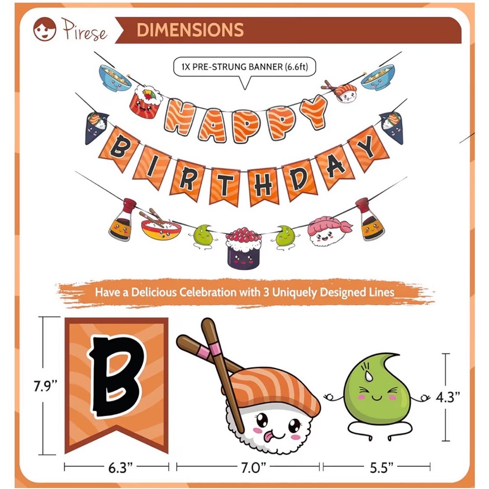 Sushi-Themed Birthday Banner and Balloon Set - Picture 2 of 3